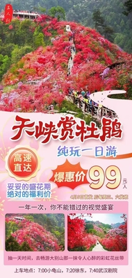每周三/周六/特价99元含门票【岳西天峡】赏千亩野生杜鹃 纯玩1日游